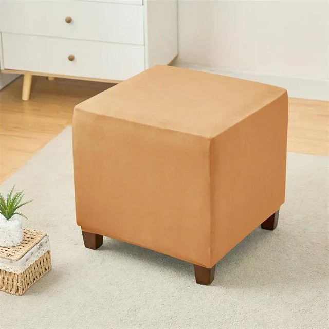 Yiran bag Elastischer Ottomanenbezug aus Samt in Orange, Schmutzabweisender Hockerbezug für Fußstützen und quadratische Hocker - Bild 1