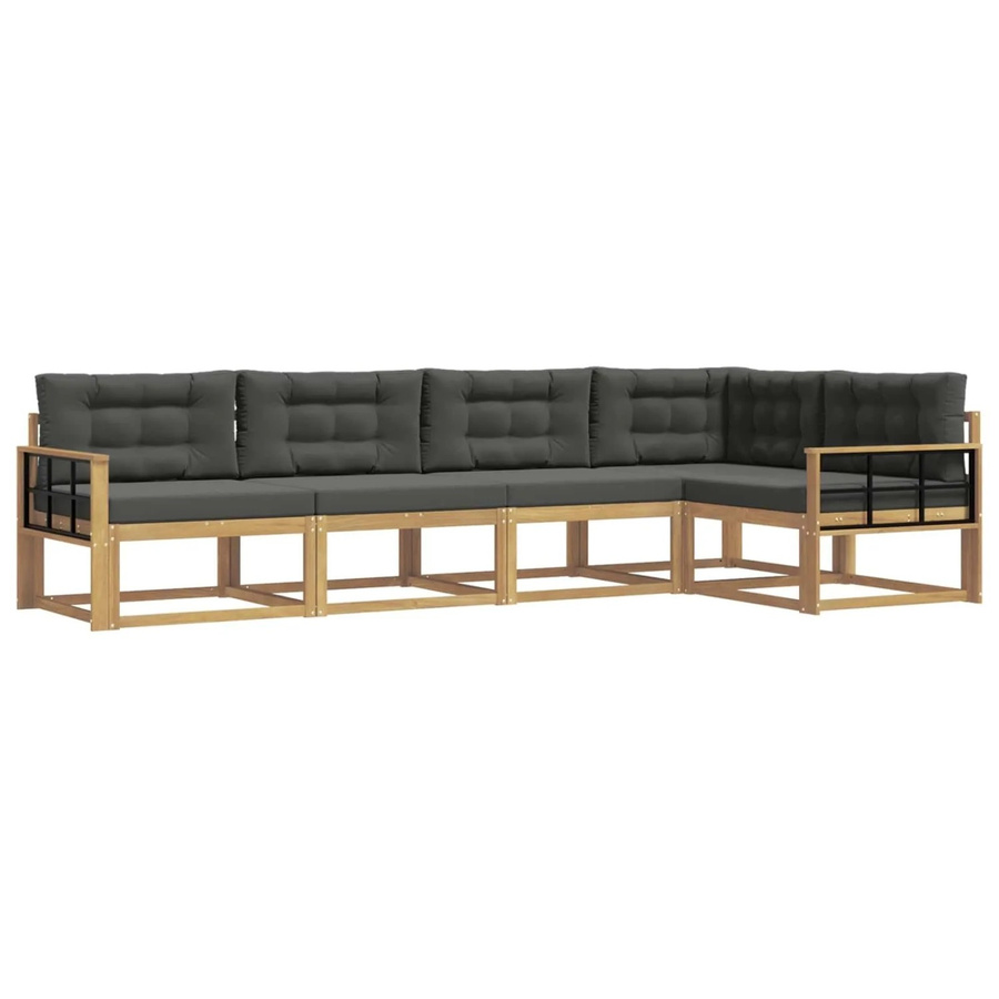 vidaXL Outdoor-Sofagarnitur 4-teilig in L-Form aus Akazienholz mit Polstern in Weiß, Anthrazit und Grau - Bild 2