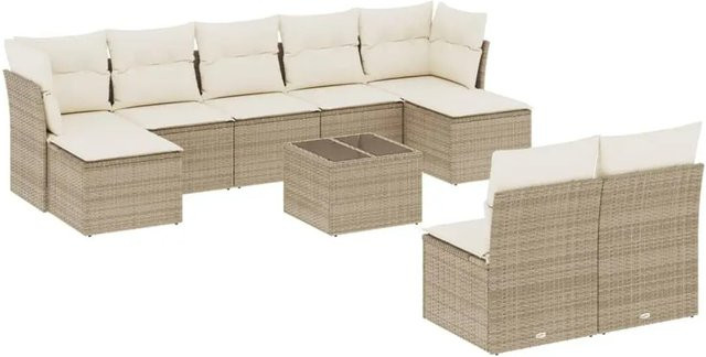 vidaXL 10-teilige Garten-Sofagarnitur aus Poly-Rattan mit Kissen in Beige-Creme und pulverbeschichtetem Stahl - Bild 1