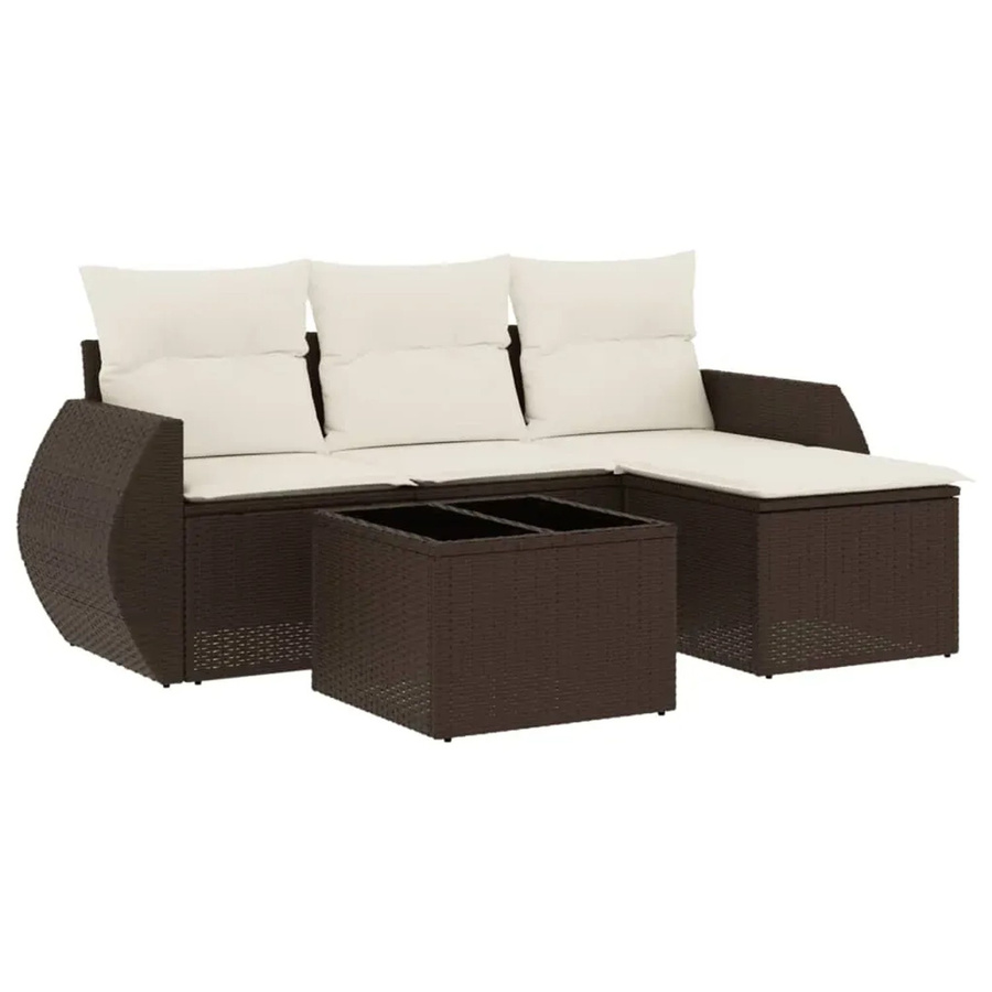 vidaXL 5-tlg Garten-Sofagarnitur aus braunem PE-Rattan mit cremeweißen Kissen und pulverbeschichtetem Stahlgestell - Bild 2