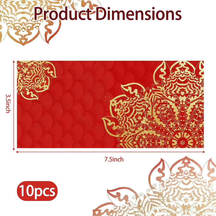 Shagun Geldumschläge in Rot und Gold mit Goldfolie, 10 Stück, B: 19,1 cm, H: 8,9 cm - Bild 2