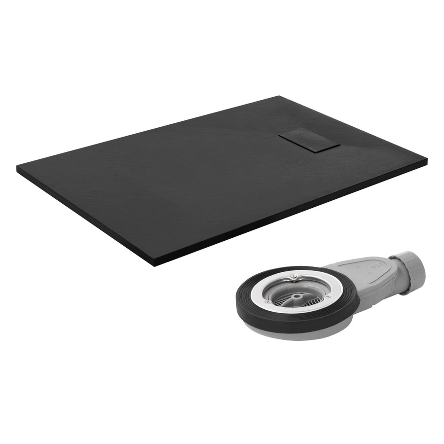 LuxeBath Duschwanne aus Mineralguss in Schwarz, rechteckig, mit Ablaufgarnitur, B/T: 120 x 80 cm, H: 3 cm - Bild 2