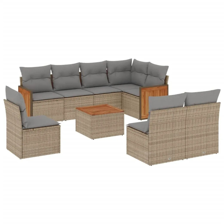 vidaXL 9-tlg. Garten-Sofagarnitur aus Polyrattan in Beige mit Kissen und Couchtisch - Bild 2