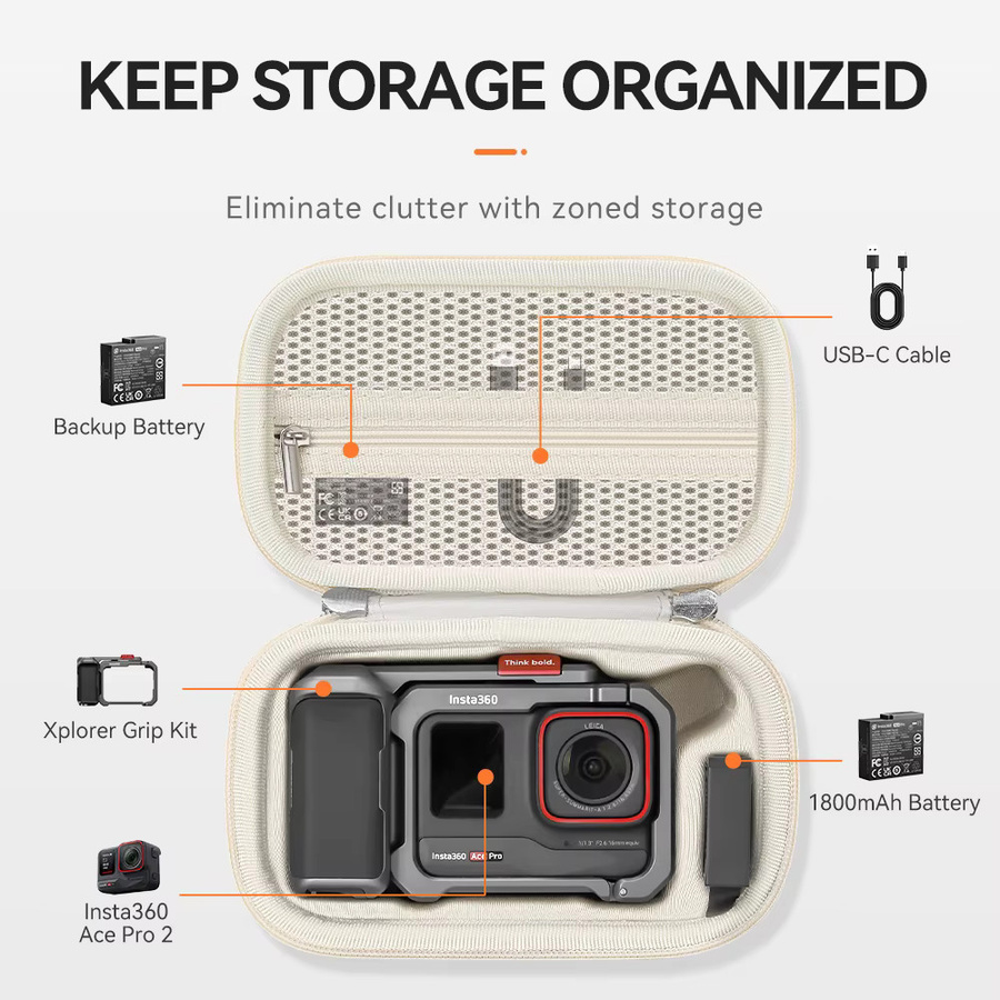 XFJI Harte Reise-Aufbewahrungstasche für Insta360 Ace Pro 2 und ACE Pro Xplore Bundle Kit in Beige (nur Hülle) - Bild 2