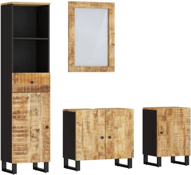 vidaXL 4-teiliges Badmöbel-Set aus Massivholz Mango in Braun - Bild 1