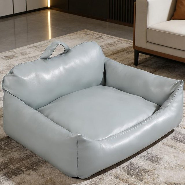 FeiXxiNG Haustierbett Sofa aus Kunstleder in Grau für Hunde und Katzen, abnehmbarer und waschbarer Bezug, B/T/H: 60 x 45 x 25 cm - Bild 1