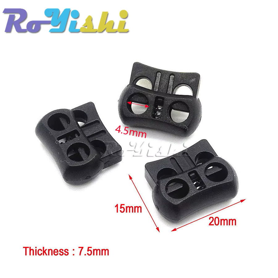 RoYishi 2-Loch-Kordelstopper aus Kunststoff in Schwarz, 10 Stück, B: 15 mm, T: 20 mm, H: 7,5 mm - Bild 2