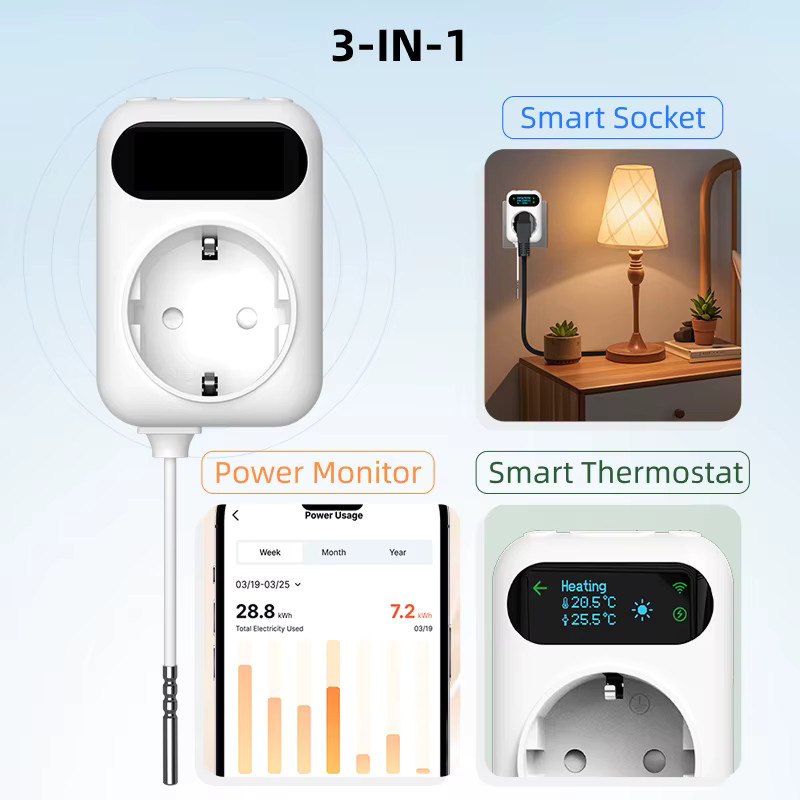 EZAIOT Tuya WiFi Smart Thermostat mit Stromverbrauchsmessung 16A Steckdose in Weiß zur Temperatursteuerung für Heizung und Kühlung, kompatibel mit Google Home und Alice - Bild 2