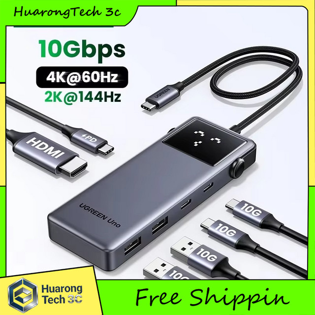 UGREEN Uno 6-in-1 USB-C Hub in Grau mit 4K60Hz HDMI, PD100W und 10Gbps USB 3.2 für Laptop und MacBook Pro Air - Bild 1