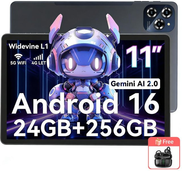 Blackview TABWEE W90 Tablet mit 11 Zoll Display, Android 16, 24GB RAM, 256GB Speicher, Octa-Core T615, 8000 mAh, 5G WiFi und 4G LTE, Grau - Bild 1