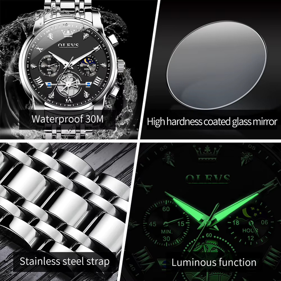 OLEVS Armbanduhr Chronograph, Quarz, Gold, Edelstahl, Herren - Bild 5