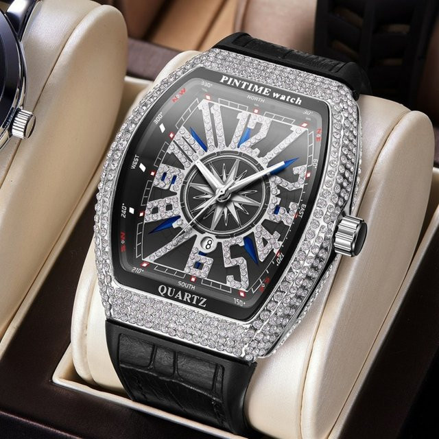 ZBJP Armbanduhr Tonneau, Edelstahl, Bicolor, Diamant, Quarz, Herren - Bild 1
