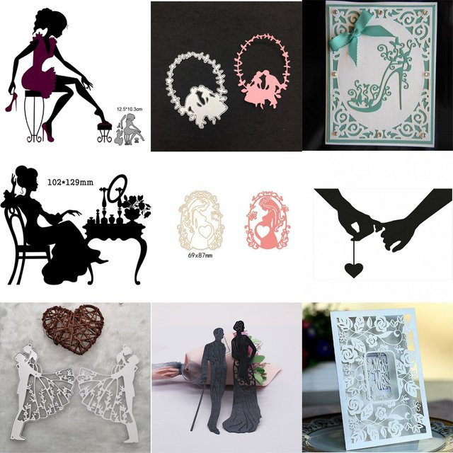 Metall-Schneidewerkzeug für Scrapbooking mit Hochzeitsmotiv und High Heels als Stanzschablone und Prägeform - Bild 1
