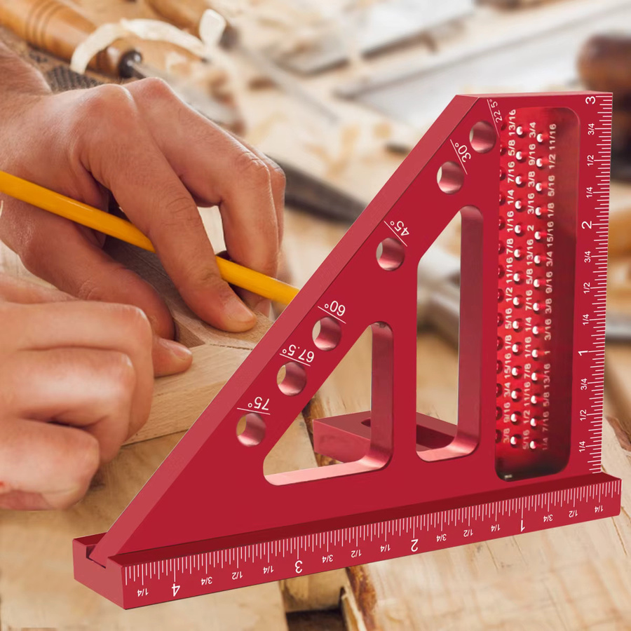 FNICEL Imperial 3D-Mehrwinkel-Messlineal aus Aluminiumlegierung in Rot für Holzbearbeitung und Ingenieurwesen - Bild 3