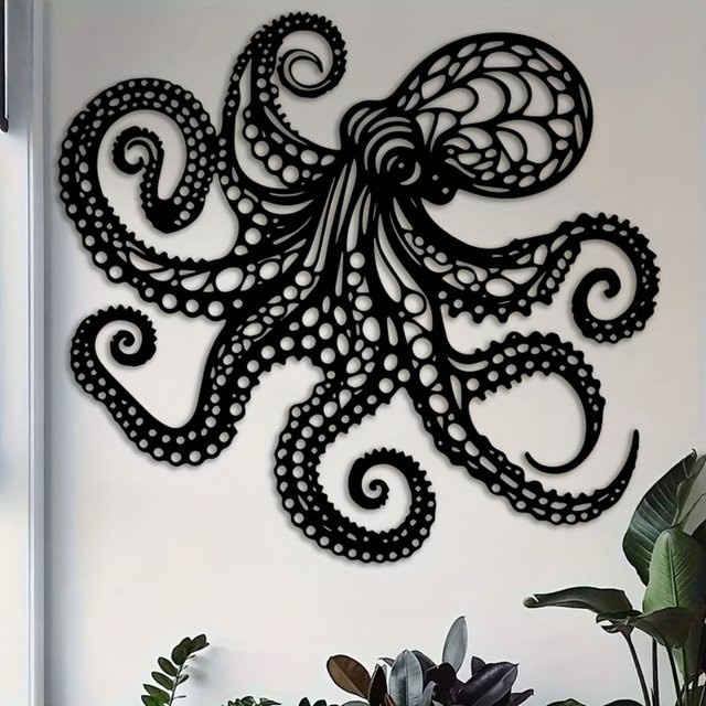 CIFBUY Metall-Oktopus-Wandskulptur in Schwarz – Nautische Dekoration im gotischen Stil - Bild 1