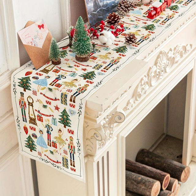 ZZN Weihnachts-Tischläufer Vintage Nussknacker Aquarell-Design aus Polyester, Mehrfarbig, B: 183 cm, H: 33 cm - Bild 1