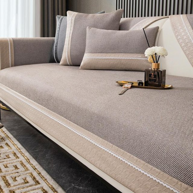 Rutschfester Jacquard Sofabezug in Beige mit minimalistischem Design, B/H: 70 x 70 cm - Bild 1