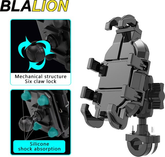 BLALION Motorrad Handyhalterung mit Stoßdämpfung und Acht-Krallen-System für Smartphones von 4,7 bis 7,1 Zoll, Schwarz - Bild 1