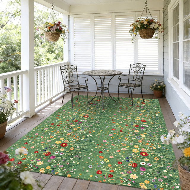VIKAMA Outdoor-Teppich mit floralem Boho-Design, rutschfest und pflegeleicht, B/T: 120 x 80 cm - Bild 1