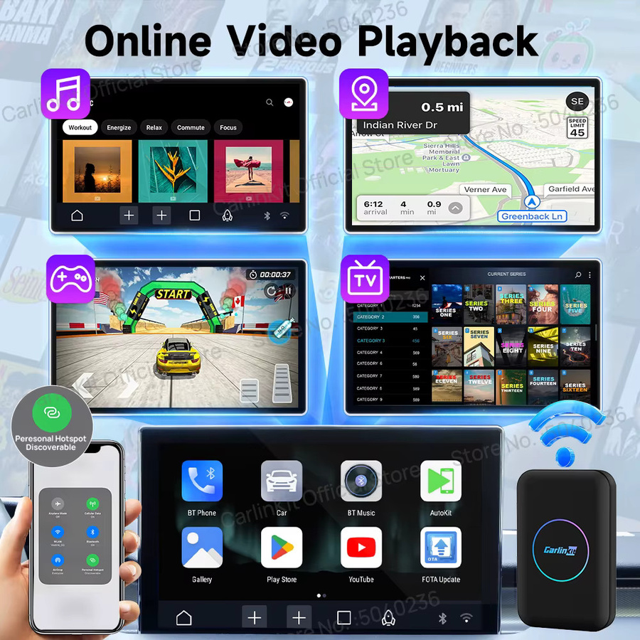 CarlinKit LITE S Android TV Box mit Wireless CarPlay und Android Auto, Schwarz, 5G WIFI und GPS - Bild 3