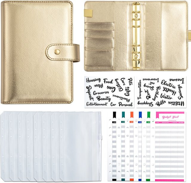 Coliky Budget Planer Binder mit Reißverschluss-Umschlägen für Erwachsene in Gold, Lila und Schwarz - Bild 1
