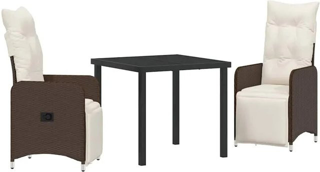 vidaXL 3-teiliges Garten-Esszimmer Set aus braunem Poly Rattan mit Auflagen - Bild 1