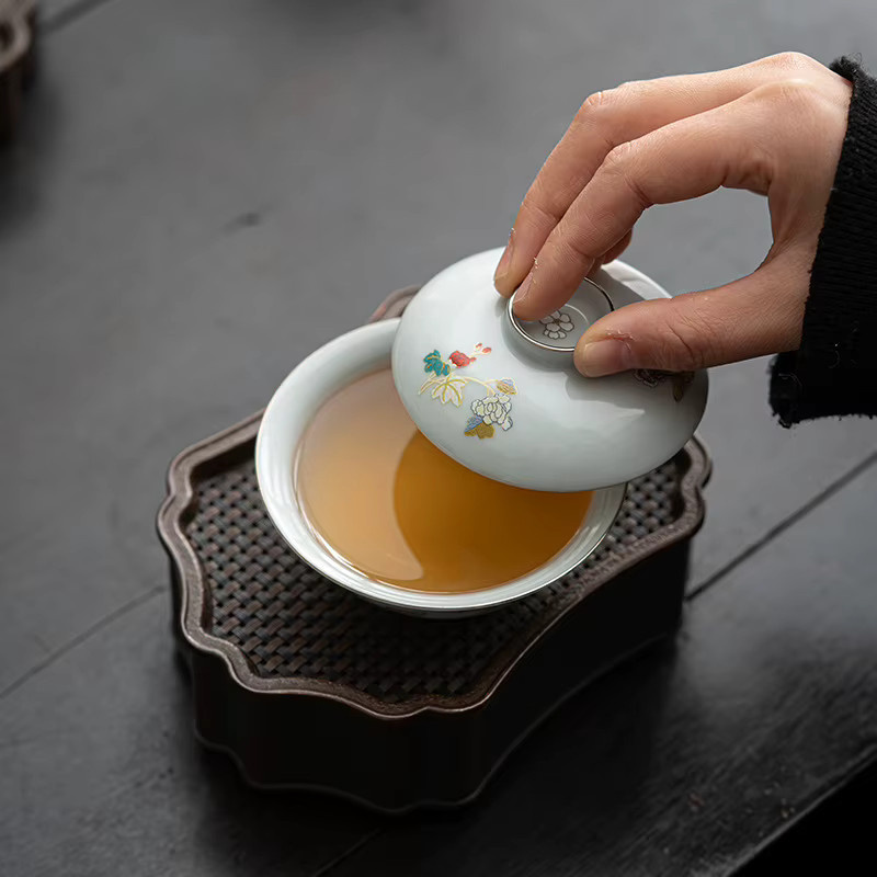 Japanische Keramik Tee Schüssel mit Mond und Schmetterling Design für dein Kung Fu Tee-Set - Bild 4