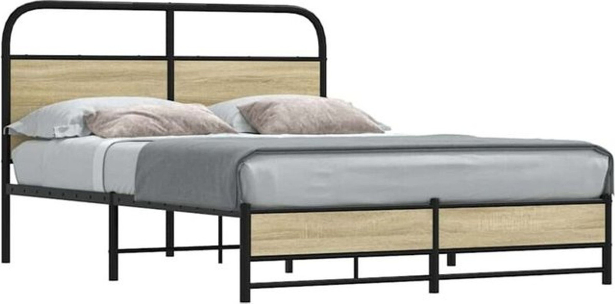 Bettgestell ohne Matratze von Vidaxl in Eiche Natur und Braun aus Holzwerkstoff und Metall, B/T/H: 140 x 200 cm - Bild 1