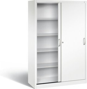 C+P Schiebtürenschrank Acurado in Verkehrsweiß mit Regalböden und Schloss, H x B x T: 195 x 120 x 50 cm - Bild 1