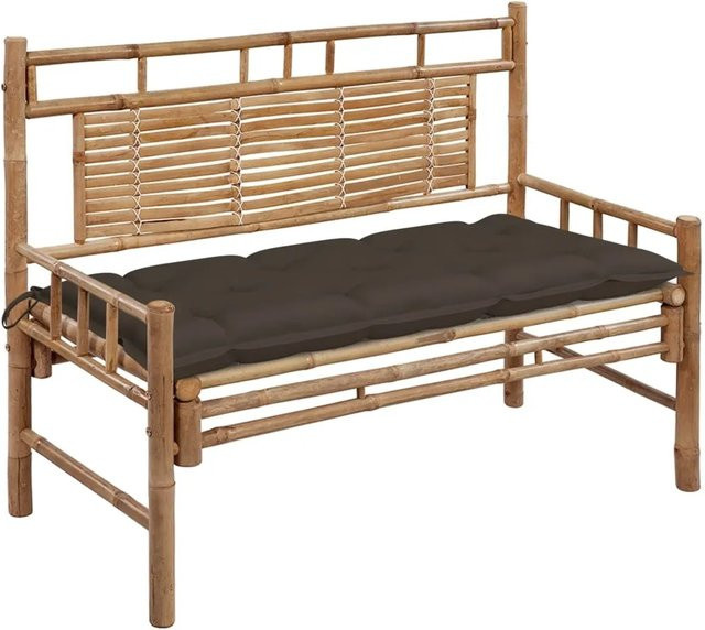 furnicato Gartenbank aus Bambus mit Sitzauflage in Braun oder Grau, Breite: 120 cm - Bild 1
