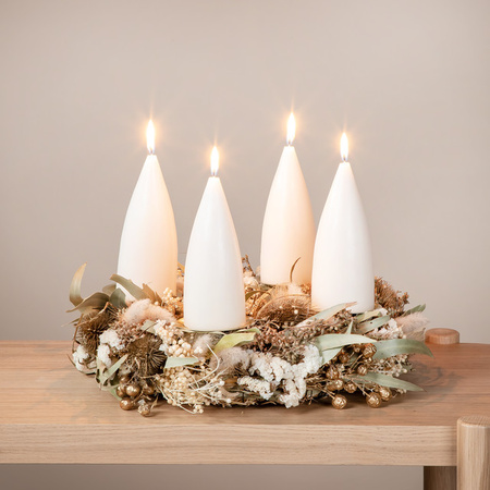 Eleganter Adventskranz aus Trockenblumen mit Eukalyptus von Blume2000 in Grün, Weiß und Gold, Durchmesser: 30 cm