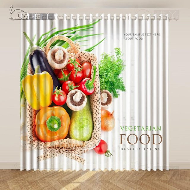 Yiran Furniture Küchengardinen mit Obst- und Gemüsemuster, 2er-Set, Weiß, H x B: 130 x 50 cm - Bild 1