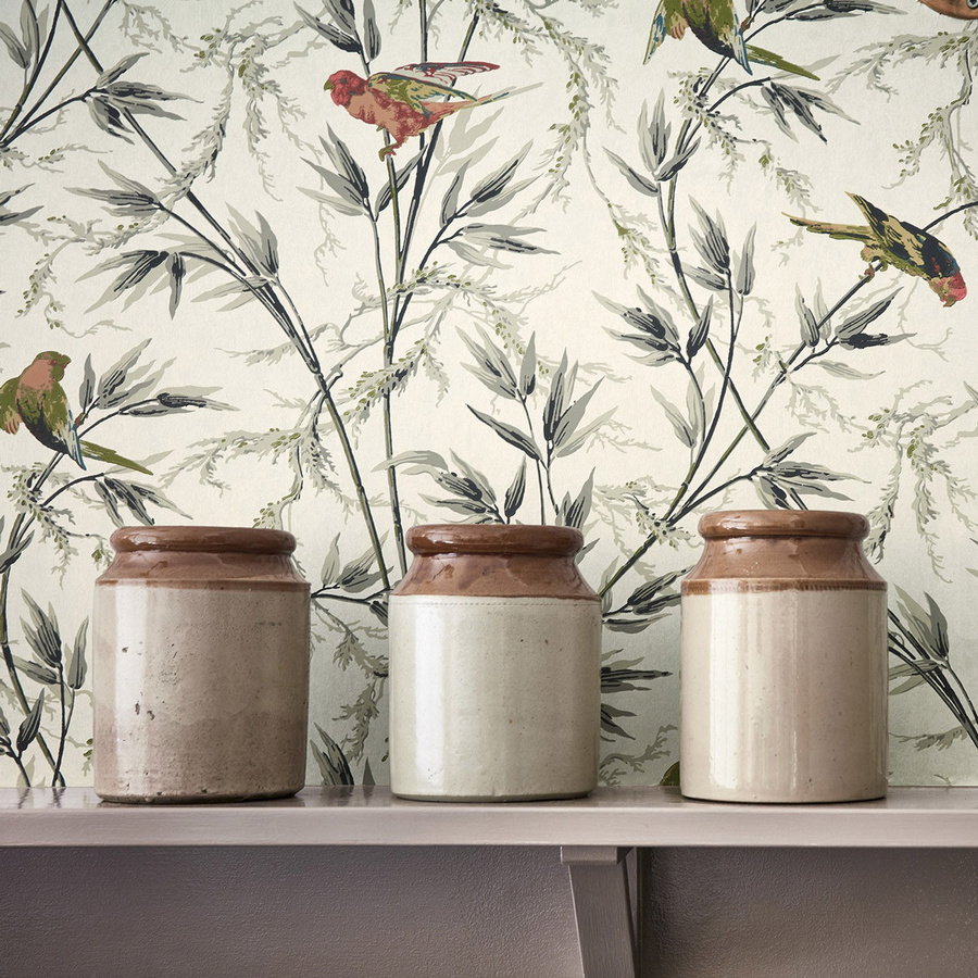 Little Greene Tapete Great Ormond Street Signature in Weiss Grau Multicolour mit floralem Vintage-Muster und botanischen Elementen aus Vlies - Bild 1