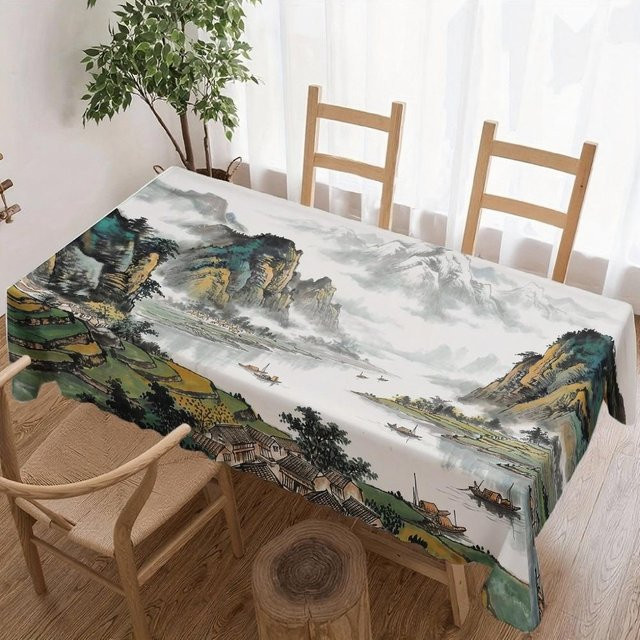 Wasserdichte Rechteckige Tischdecke mit Landschaftsmotiv von JINGYUE Pet, Mehrfarbig, B: 100 cm, L: 160 cm - Bild 1