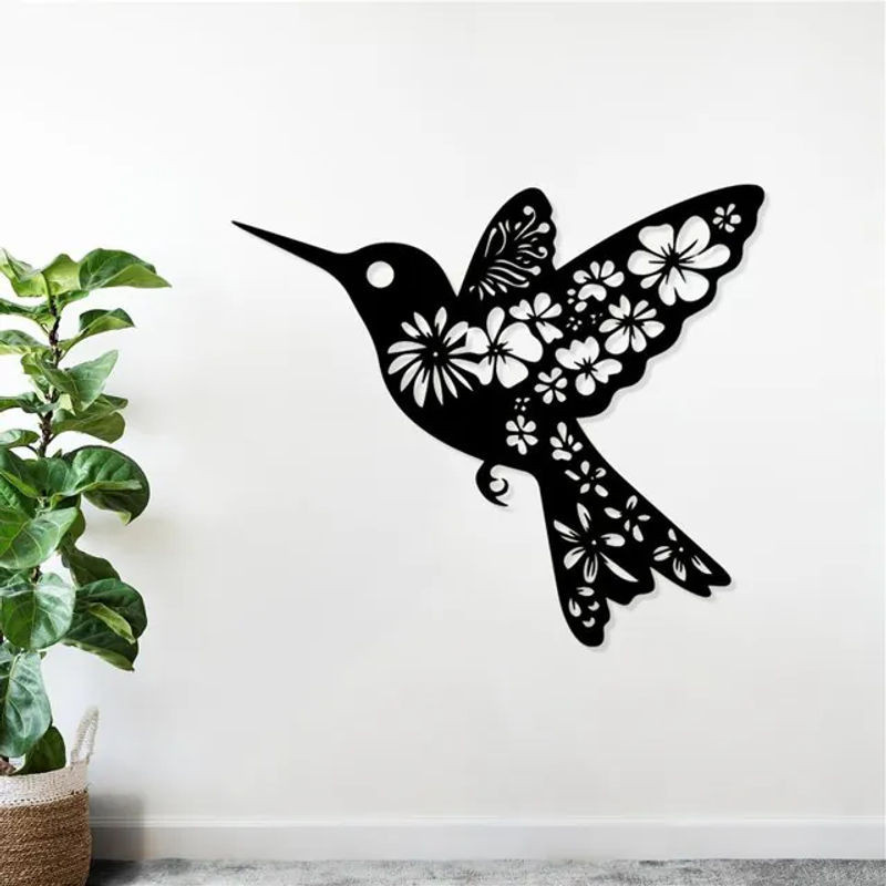 CIFBUY Kolibri Metall-Wandkunst Schwarz, Rostbeständiges Eisen-Wandbild für Außenbereich und Heimdekoration, B/H/T: 30 x 30 x 30 cm - Bild 1