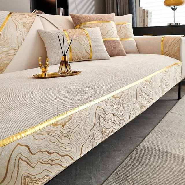 Nordischer Chenille Sofabezug in Beige, rutschfester Couch Überwurf für das Wohnzimmer, B/T: 30 x 50 cm - Bild 1