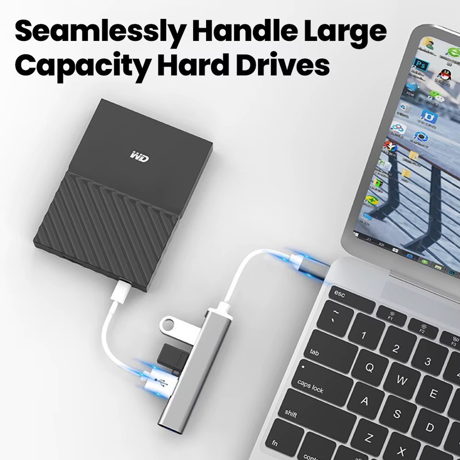 Elough USB-C Multi-Port Hub mit USB 3.0 und USB 2.0 Anschlüssen, Mini USB-C Kartenleser und Extender für Maus und Tastatur, Farbe: Silber/Grau - Bild 3