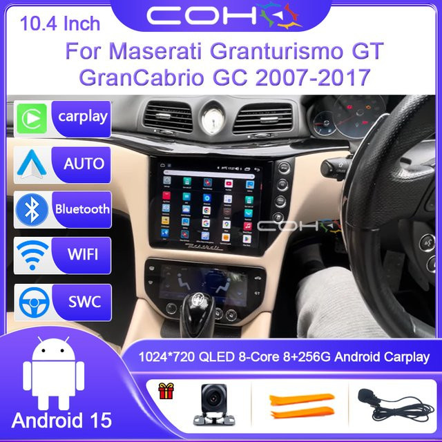 Roadonline Android 15 Multimedia Player für Maserati Granturismo GT GranCabrio GC 2007-2017 mit 10,4 Zoll Display, GPS, 4G und CarPlay in Schwarz - Bild 1