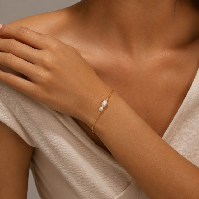 Erpels Kettenarmband, 18k vergoldetes Edelstahl, Süßwasserperle - Bild 1