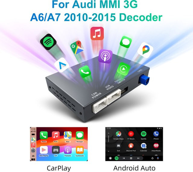 ANYFAR Drahtloses CarPlay und Android Auto Retrofit Decoder Box Kit für Audi A6 A7 2010–2015 MMI 3G System mit 6,5/7 Zoll Bildschirm, Schwarz - Bild 1