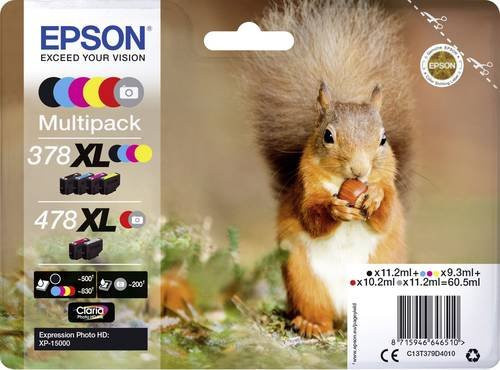 Epson Original Tintenpatronen Multipack T379D4 478XL 6er-Pack für Expression Photo XP-15000 und XP-8500, Farben: Schwarz, Cyan, Magenta, Gelb, Rot, Grau - Bild 1