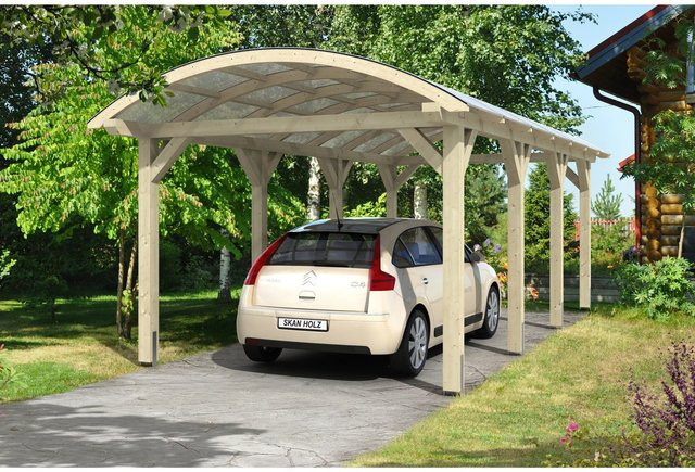Skan Holz Carport Franken Runddach aus Fichten-Leimholz in Beige, B/T: 376 x 755 cm, Firsthöhe: 293 cm mit Doppelstegplatten - Bild 2