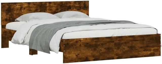 vidaXL Bettgestell mit Kopfteil in Räuchereiche, Farbe Braun, B/T/H: 140 x 190 cm - Bild 1