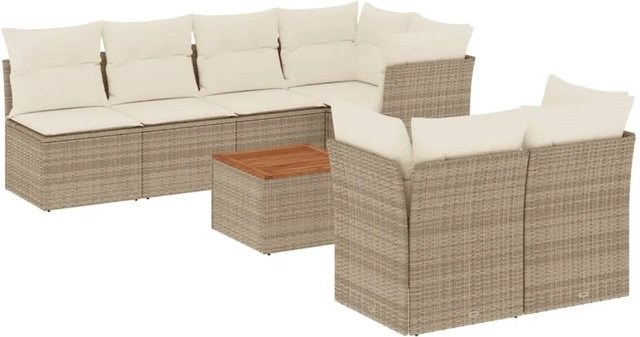 vidaXL 8-teilige Garten-Sofagarnitur aus Poly-Rattan und Akazienholz in Beige-Creme mit Kissen - Bild 1
