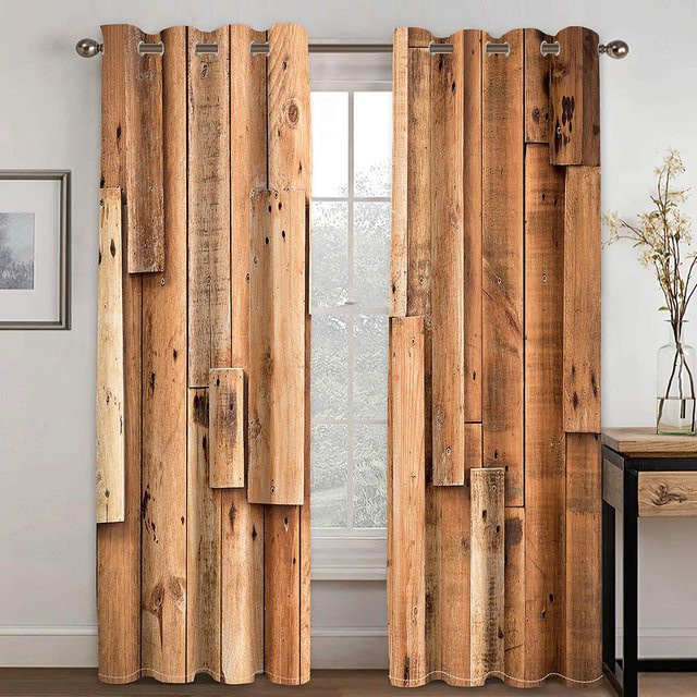 Yiran Furniture Sonnenschutzvorhang im Ländlichen Retro-Stil mit Holztürmuster, Braun, B: 100 cm, H: 130 cm - Bild 1