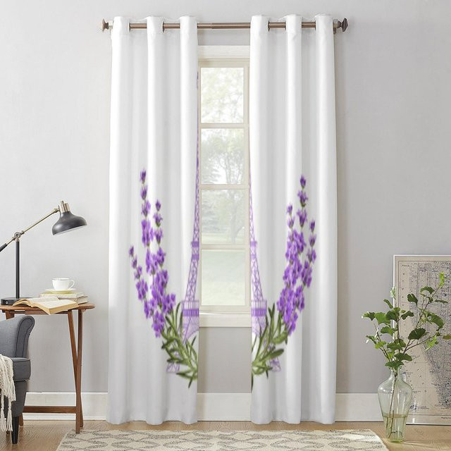 Luxus-Fenstervorhang mit Eiffelturm und Lavendelblüten von Super Six, Farbe: Weiß, Breite: 135 cm, Höhe: 92 cm - Bild 1