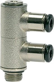 Riegler L-Mehrfachverteiler 2-fach click-clock, drehbar, Messing, Farbe: Silber, M5 außen Ø 6mm - Bild 1
