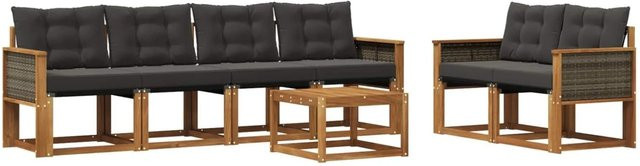vidaXL Outdoor-Sofagarnitur aus Akazienholz mit Textilene und Kissen, 7-teiliges Set, Natur und Schwarz - Bild 1
