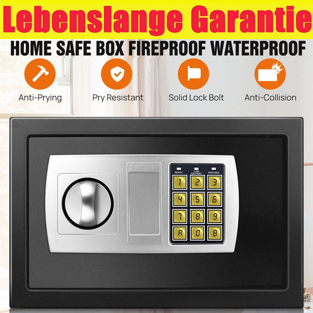 Feuerfester digitaler Hochleistungssafe Elektronische Sicherheitsbox Schwarz B/T/H: 31,0 x 19,5 x 19,5 cm mit 8,5 Liter Volumen - Bild 1