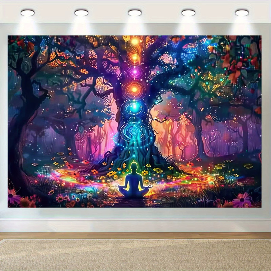 VIKAMA Wandteppich Bunter Lebensbaum im Boho-Stil mit mysteriösem Wald-Motiv, Mehrfarbig, B/H: 60 x 40 cm - Bild 2